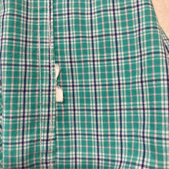 Chaps by Ralph Lauren Stretch Easy Care Plaid Button Up Shirt | Navy Blue Check - Picture 8 of 15